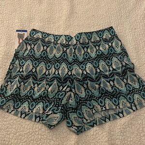 Wildfox Women Size L Relaxed Fit Pull-On Short Blue Multicolor Print